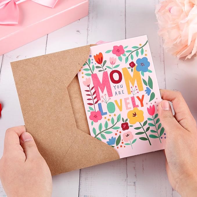 Quera 20 Pcs Happy Mother's Day Greeting Cards Modern Floral Blank Note Cards With Kraft Envelopes Mother'S Day Present Gift Box Assorted Cards For Holiday Party Celebration Flowers Cards-4X6