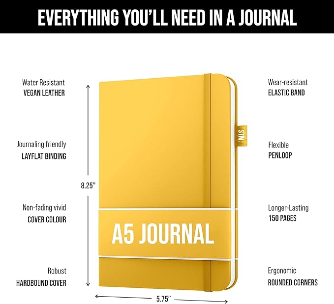 Scribbles That Matter A5 Bullet Dotted Journal Notebook | Vegan Hard Cover, 120gsm bleedproof thick paper, 150 pages, 5.75 x 8.5in, 2 bookmarks, tab stickers, penloop | For Work | Black