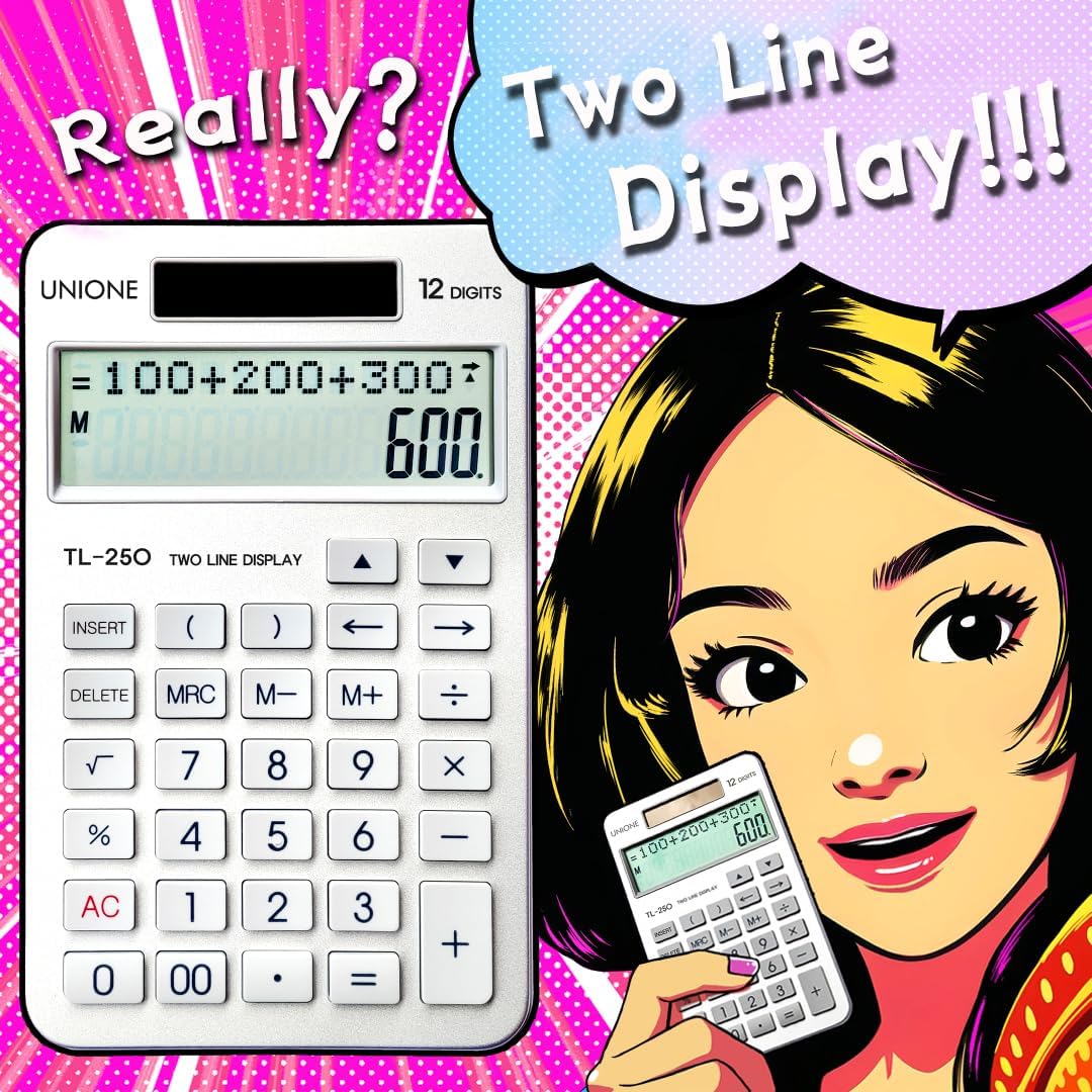 New, Two Line Display, Desktop Calculator. History Function- 30 Memories, Calculator with Large LCD for Home & Office Use, 4.5×7 inch (Silver)