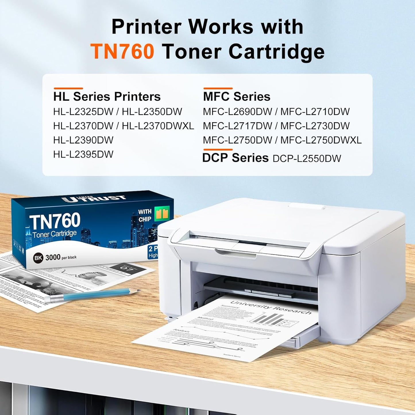 TN760 Toner Cartridge Replacement for Brother TN760 TN-760 TN730 TN-730 Black Toner for HL-L2350DW HL-L2370DW HL-L2395DW MFC-L2710DW MFC-L2750DW DCP-L2550DW Printer (2 Pack)