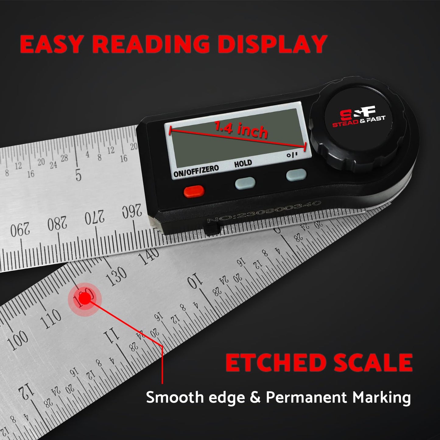 Digital Angle Finder Tool for Woodworking 7 inch / 200 mm, Stainless Steel with Case, Digital Protractor Angle Finder for Measurement by S&F STEAD & FAST