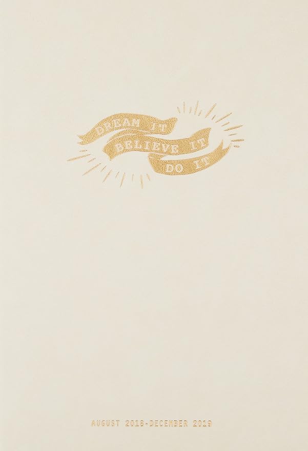 DesignWorks Ink Soft Cover Vegan Leather 17-Month Large Agenda Book, Ivory- Dream It. Believe It. Do It.