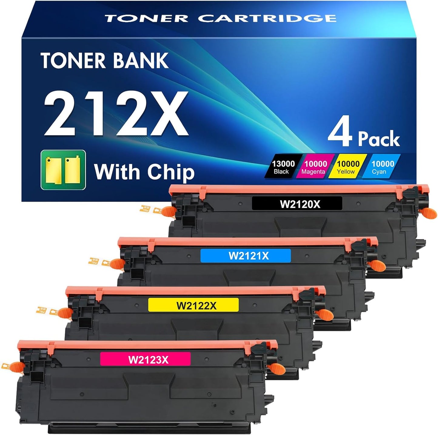 212X 212A Toner Cartridges 4 Pack (with Chip) Compatible for HP 212X 212A W2120A W2120X Toner Work for HP Color Laserjet Enterprise M555dn M554dn M554 M555x M555 MFP M578 Series Printer Ink (BK/C/Y/M)