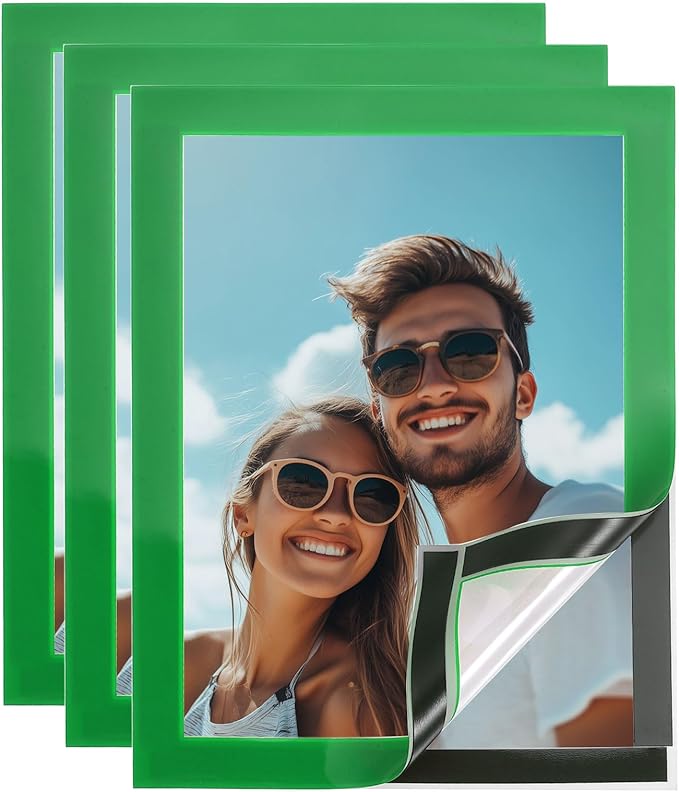 uxcell 3 Pcs Magnetic Sign Holder, 5" x 7" Self-Adhesive Magnetic Wall Signs Holder Magnetic Picture Frame Document Holder for Home Office Wall Window Displays, Green