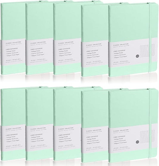 Lined Journal Notebook, 10Pack(Eggshell Green), 160 Pages, Medium 5.7 inches x 8 inches - 100 gsm Thick Paper, Hardcover