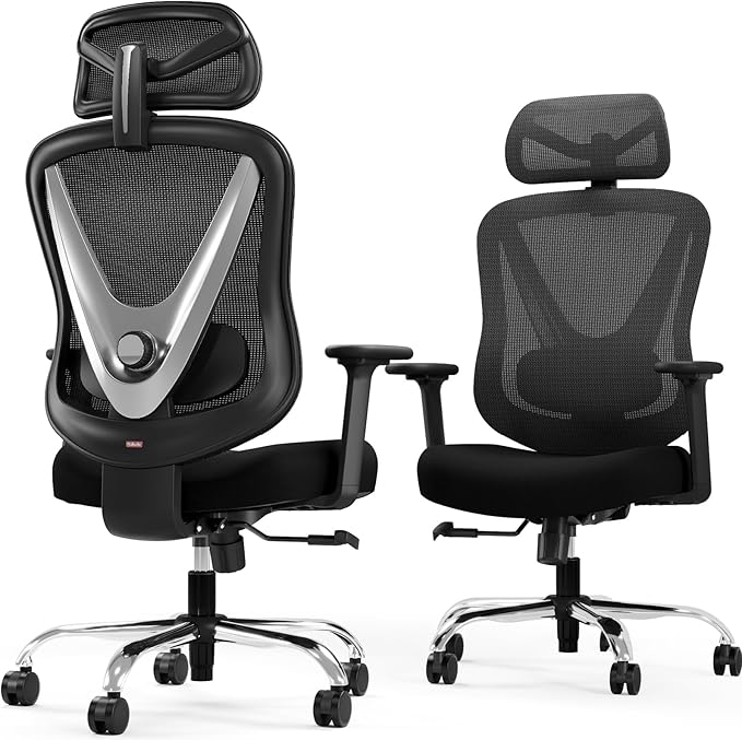 Ergonomic Mesh Office Chair - 3D Adjustable Lumbar Support & 3D Armrests, V-Shaped Back, Adjustable Desk Chair for Office & Home, Black