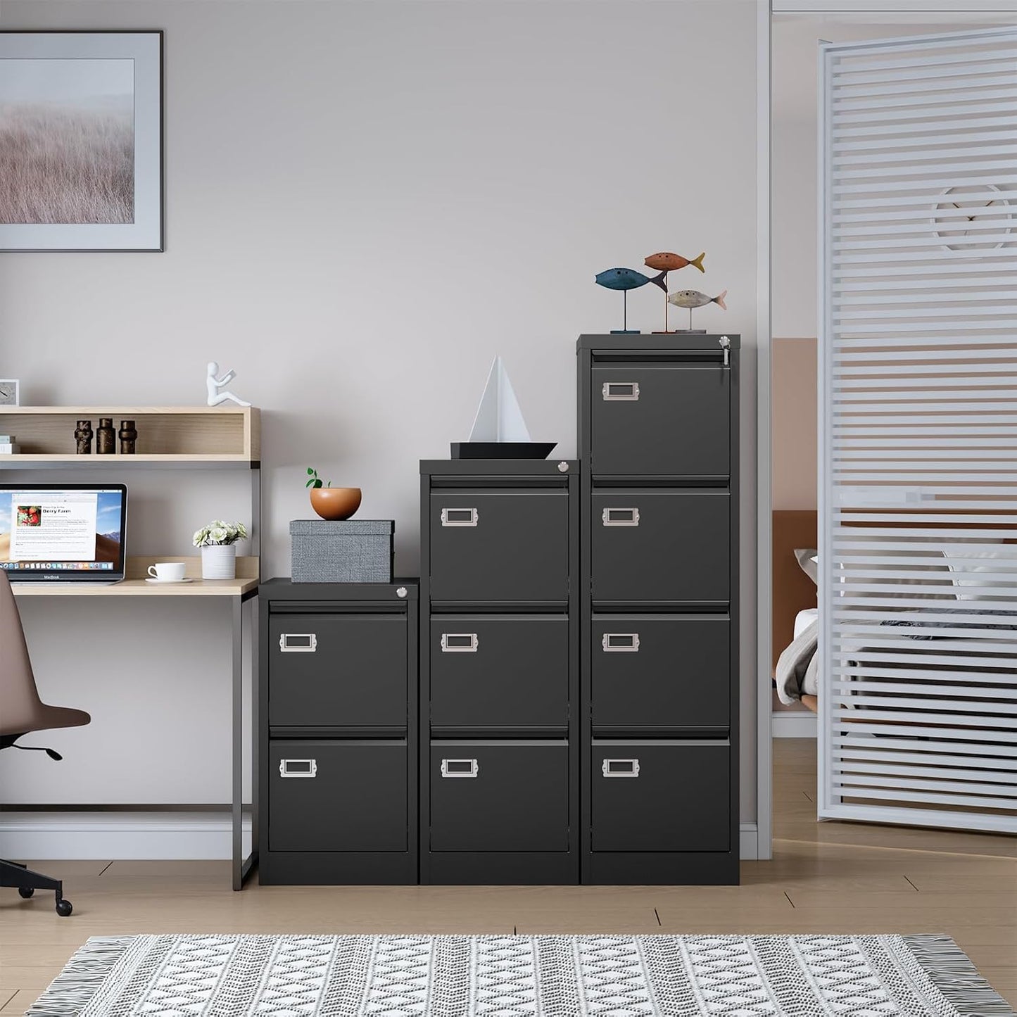 SISESOL 4 Drawer File Cabinet with Lock and Tag,Black Vertical File Cabinet,Narrow Locking Filing Cabinets with Drawers,Metal Filing Storage for Home Office Fit A4 Legal/Letter Size