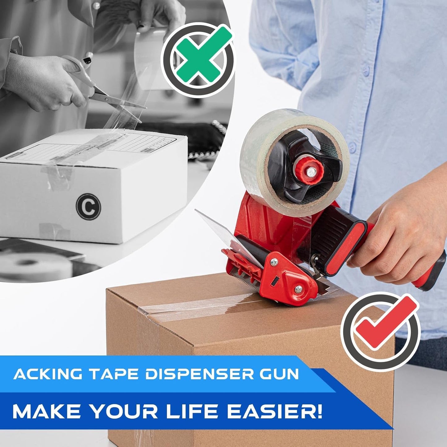 Hicarer 3 Pcs 3 Inch Packing Tape Gun Heavy Duty Tape Dispenser Non Slip Silicone Handle Portable for Shipping, Moving, Carton and Box Sealing