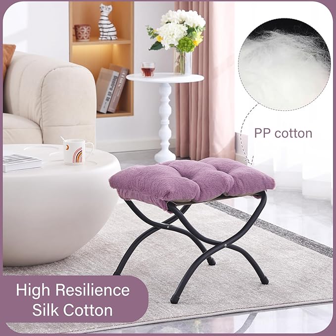 LITA Folding Upholstered Footrest Stool, Modern Small Portable Accent Ottoman with Detachable Thick Cotton Cushion Padded Sofa Stool with Metal Frame for Lazy Chair, Living Room & Bedroom