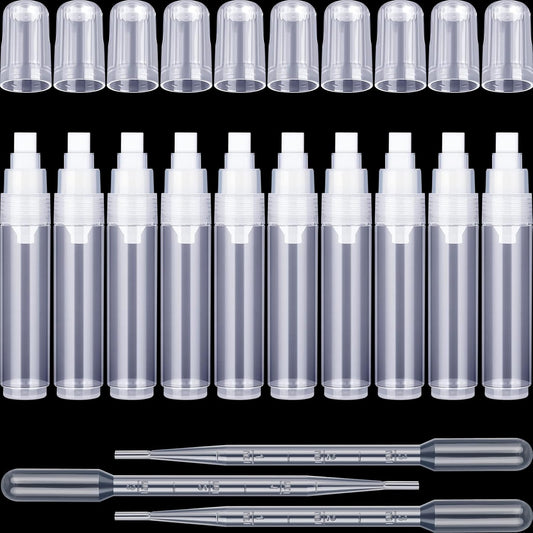 Sabary 10 Pcs Refillable Paint Markers 10 mm Empty Acrylic Markers Blank Flat Head Graffiti White Fillable Paint Pen with 5 Pcs 3 ml Dropper for Oil Water Ink Art Painting Craft Kit