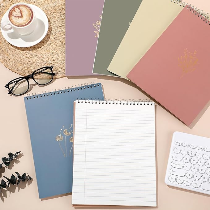 6 Pack 8.5 x 11'' Top Bound Office Steno Book Wide Ruled Double Sided Spiral Notebooks Reliable White Paper 70 Sheets/Pad Pastel Colors Covers for Writing School Notes(Hot Stamping)