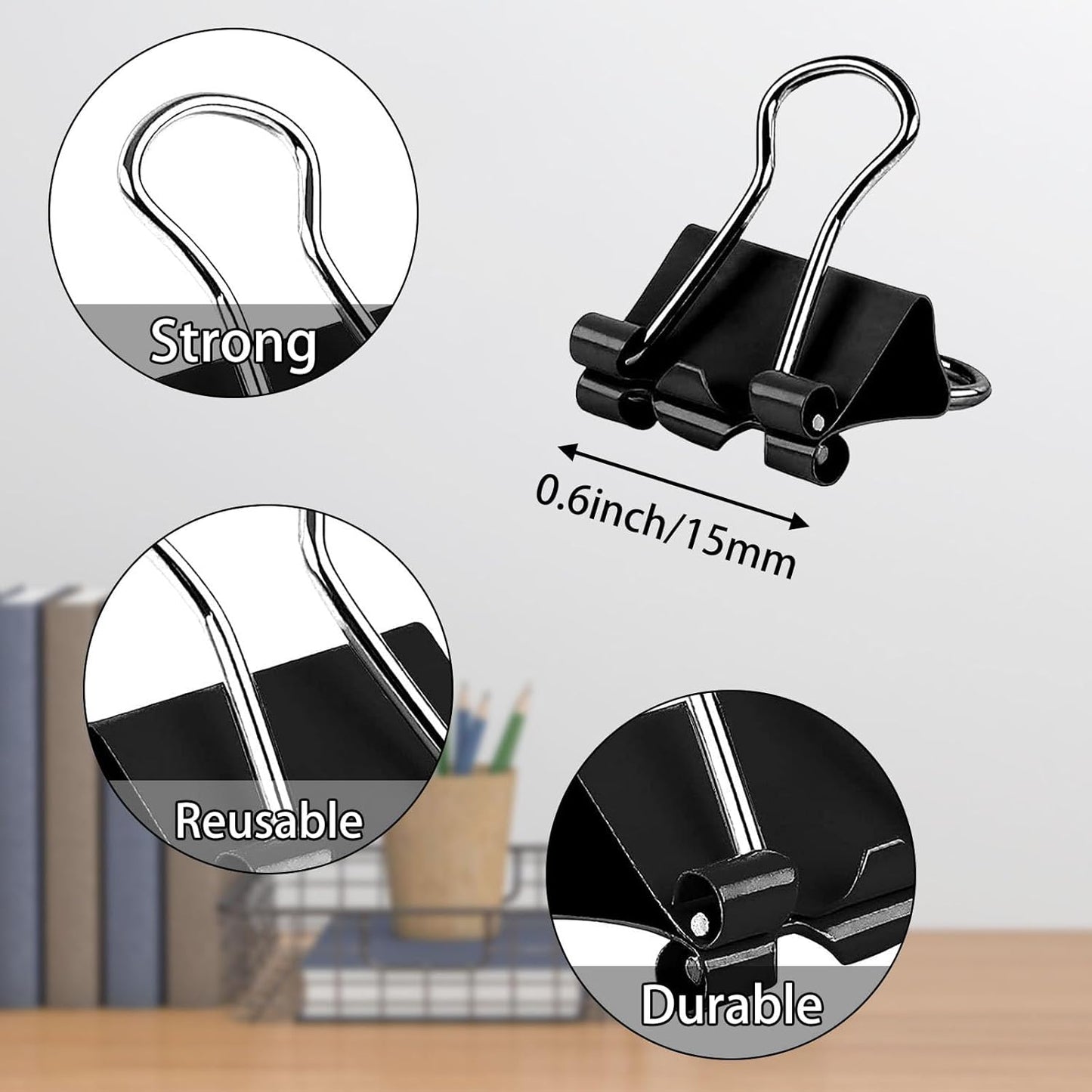 SANNIX 150 PCS Mini Binder Clips, 5/8 inch 15mm Binder Clips Black Paper Clamps Micro Size for Office Home School