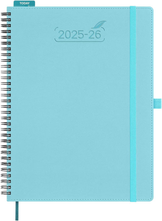 BEZEND Planner 2025-2026 Weekly and Monthly, 8.5" x 11" Academic Calendar (Jul 25-Dec 26) Vertical Daily Appointment with Hourly Timeslot & Monthly Tab, Spiral, PU Leather Softcover - Sky Blue