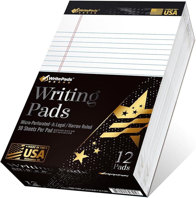 KAISA Legal Pads 8.5x11 Note Pads, Wide Ruled 8.5"x11" Writing Pads, 50 Sheets Perforated Notepads, 20lb Heavyweight Rigid Back Premium Legal Pads, White Paper Pads, 12Pad,