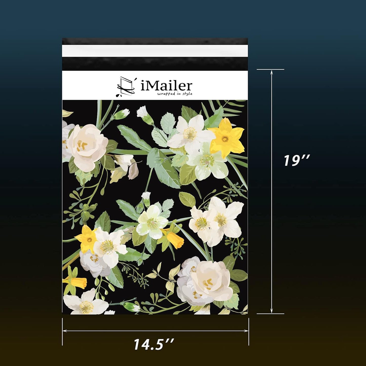 100 Count - 14.5 x 19 inch Poly Mailer Mailing Shipping Black Flower Envelope Package Bags-Self Seal…