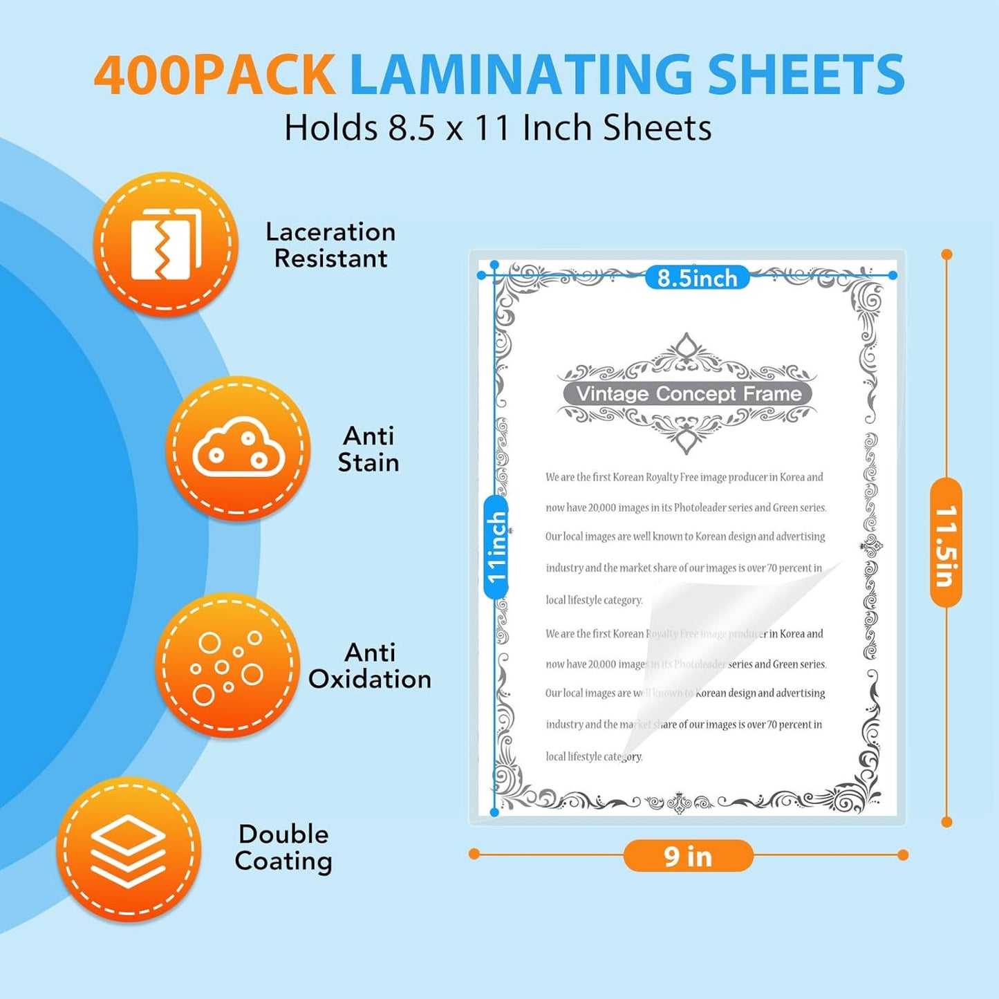 400 Pack Laminating Sheets, Holds 8.5 x 11 Inch Sheets, 3 mil, 9 x 11.5 Inches Thermal Laminating Pouches Lamination Sheet Paper for Laminator, Clear, Letter Size, Office and School Supplies