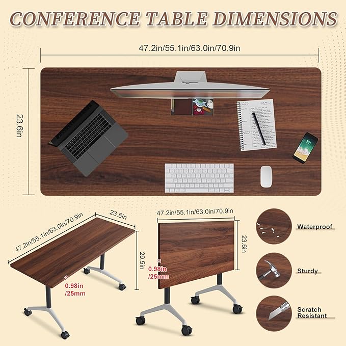 Folding Conference Room Table, Modern Conference Tables with Wheels, Large Rectangular Mobile Training Tables for Office Classroom, Foldable Modular Boardroom Seminar Table (2pack L47.2in)