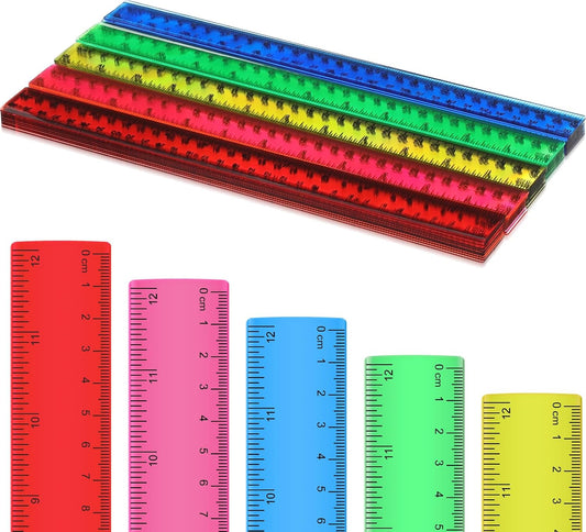 Zonon 50 Pcs 6 Inch/12 Inch Plastic Rulers Bulk Flexible Straight Rulers with Inches Centimeters First Day of School Gift Students Back to School Office Home Supplies(Clear Colorful,12 Inch)