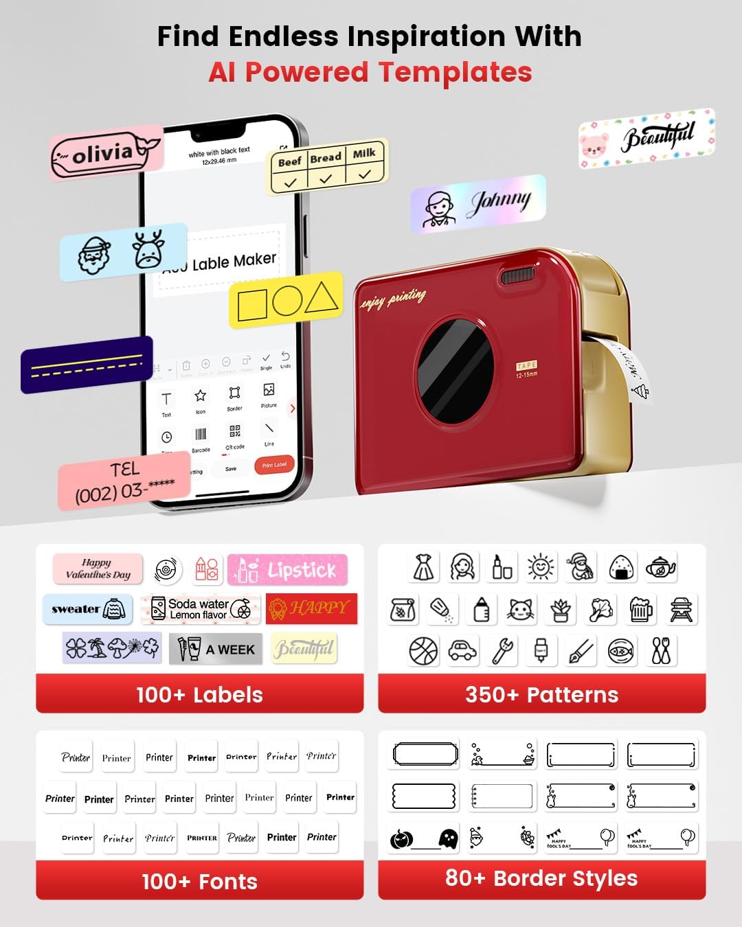 Phomemo A30 Label Maker, Mini Bluetooth Label Printer Thermal Transfer Printing Sticker Printer for Home Office Small Business School Students, Portable Label Maker, Works with Tablet, Phones & PC