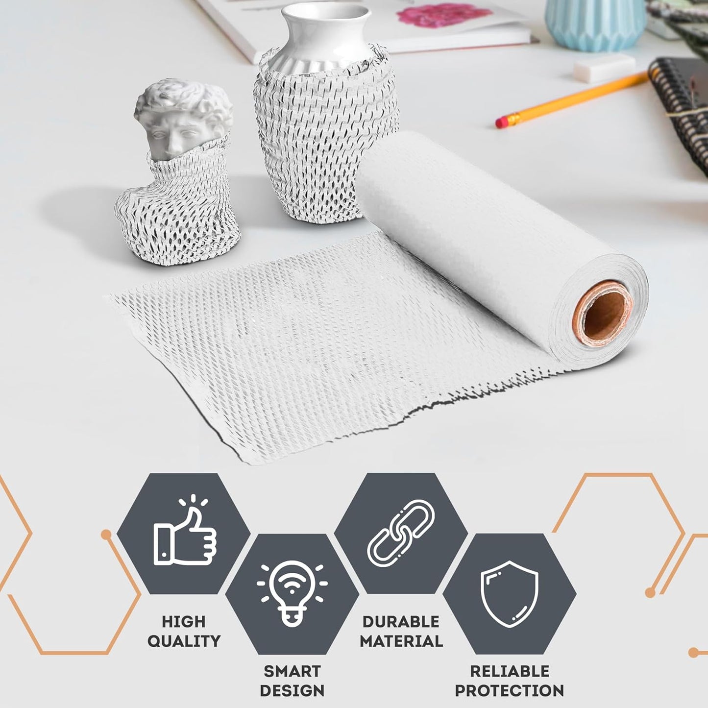 White Honeycomb Packing Paper for Moving Breakables, 15 Inch x 100 Feet. Fragile Shipping Supplies. Perforated Packing Materials for Fragile Items. Moving Paper Wrap. Eco Friendly Packaging