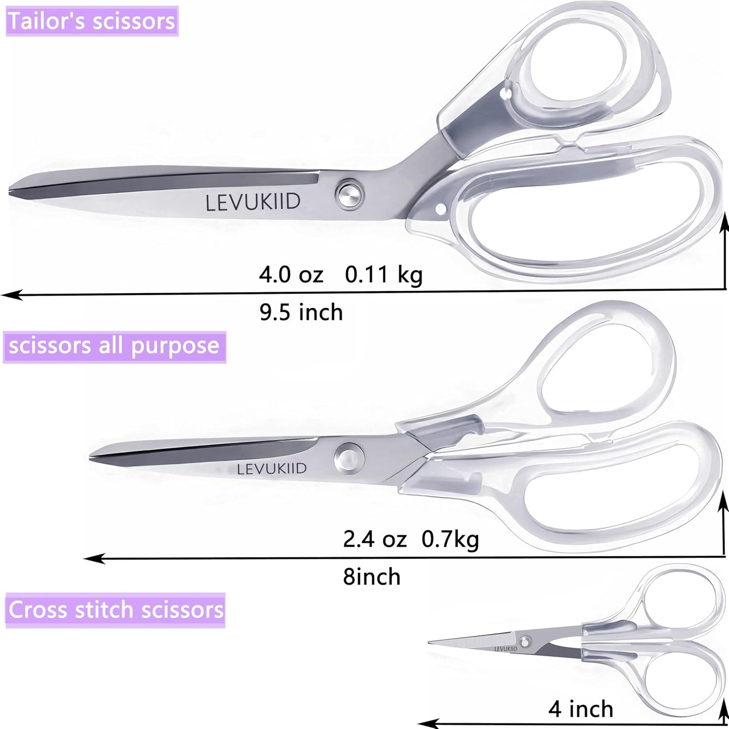 9 Inch All Purpose Scissors for Adults - Ins Style Clear Handle, 2Cr13 Stainless Steel Sharp Blade - Ideal for Fabric Crafts, Tailor's Shears - All-Purpose Fabric Scissors, Crafting & Office