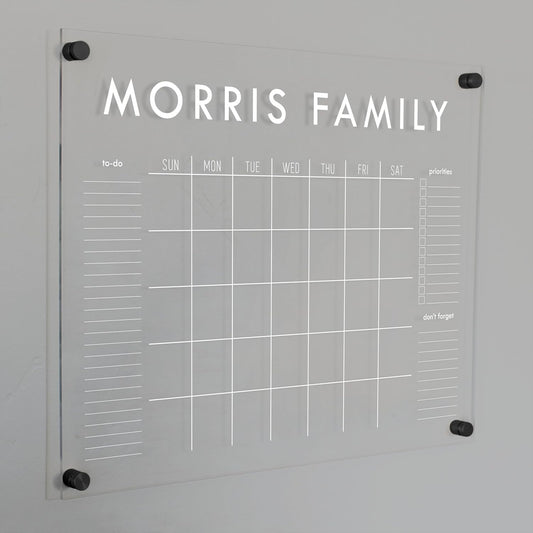 Personalized Clear Acrylic Calendar for Wall, Calendar Whiteboard for Wall, Dry Erase Wall Calendar, Wall Calendar Organizer System for Home (Block, White, 23"W x18.5"H)