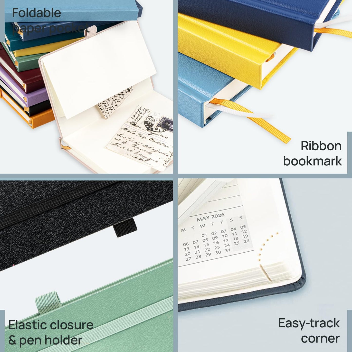 POPRUN 2026 Planner (Pocket Size 4''x 6.25'' Hardcover) - Small Calendar for Purse with Hourly Schedule & Vertical Weekly Layout, Monthly Calendars, 100 GSM - Light Pink