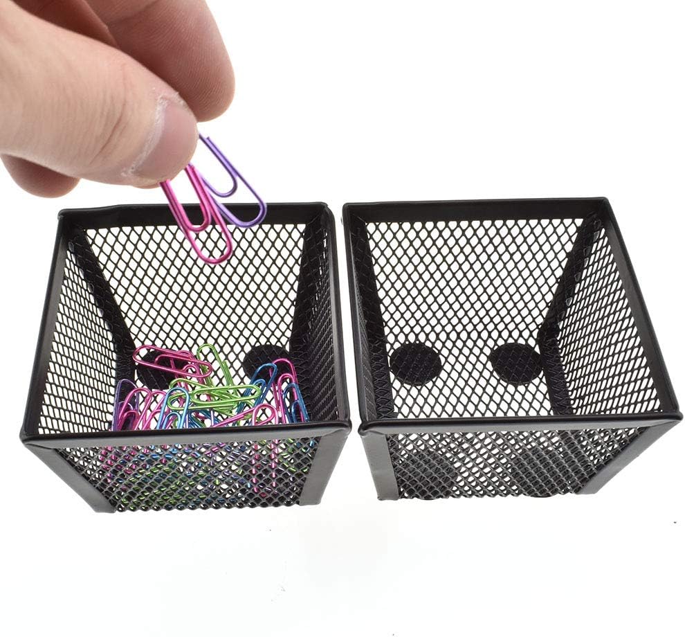 HAHIYO Stackable Paper Clip Mesh Holder cup 2.2" Height 2 Pack Black Sturdy PaperClip Holder Container for Desk Drawer Organizer Collection for Home Office School Soft Foam Feet No Sharp Edges
