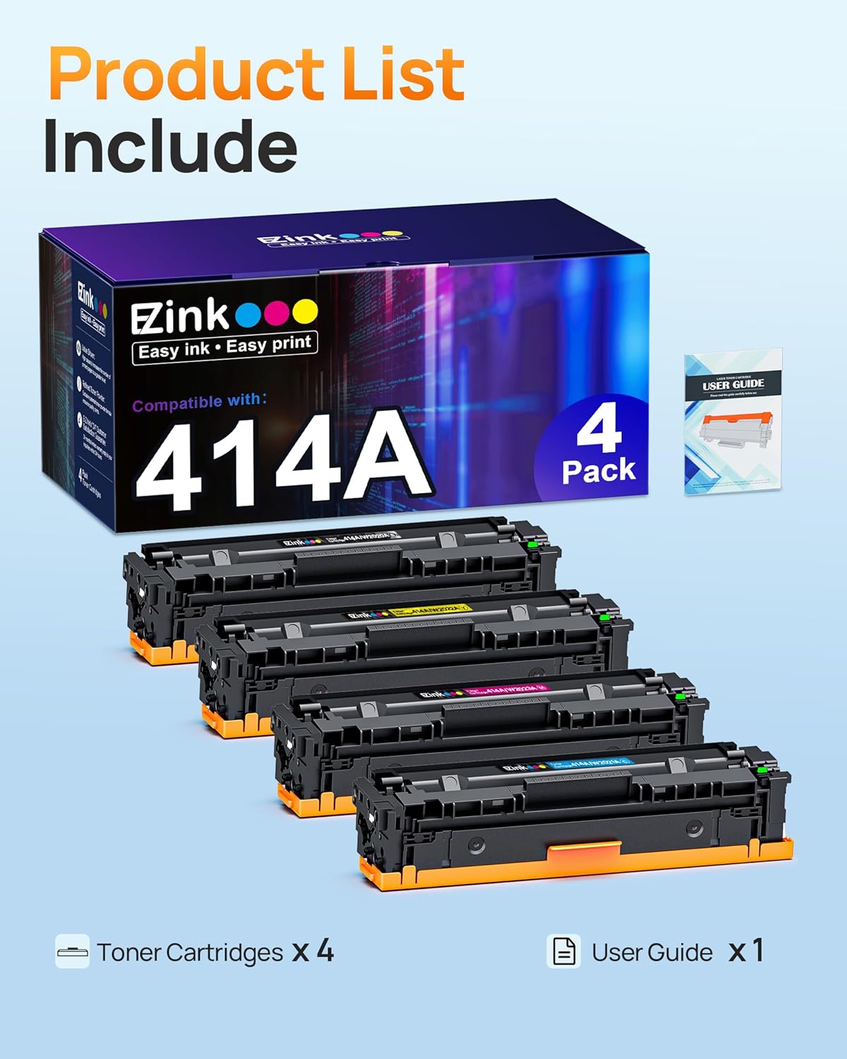 E-Z Ink 414A Toner Cartridges 4 Pack Compatible 414A Toner Cartridges Replacement for HP 414A HP 414X 414A Toner (with Chip) to Use with HP Color Pro M454dw MFP M479 M479fdw M479fdn M479fdw Printer