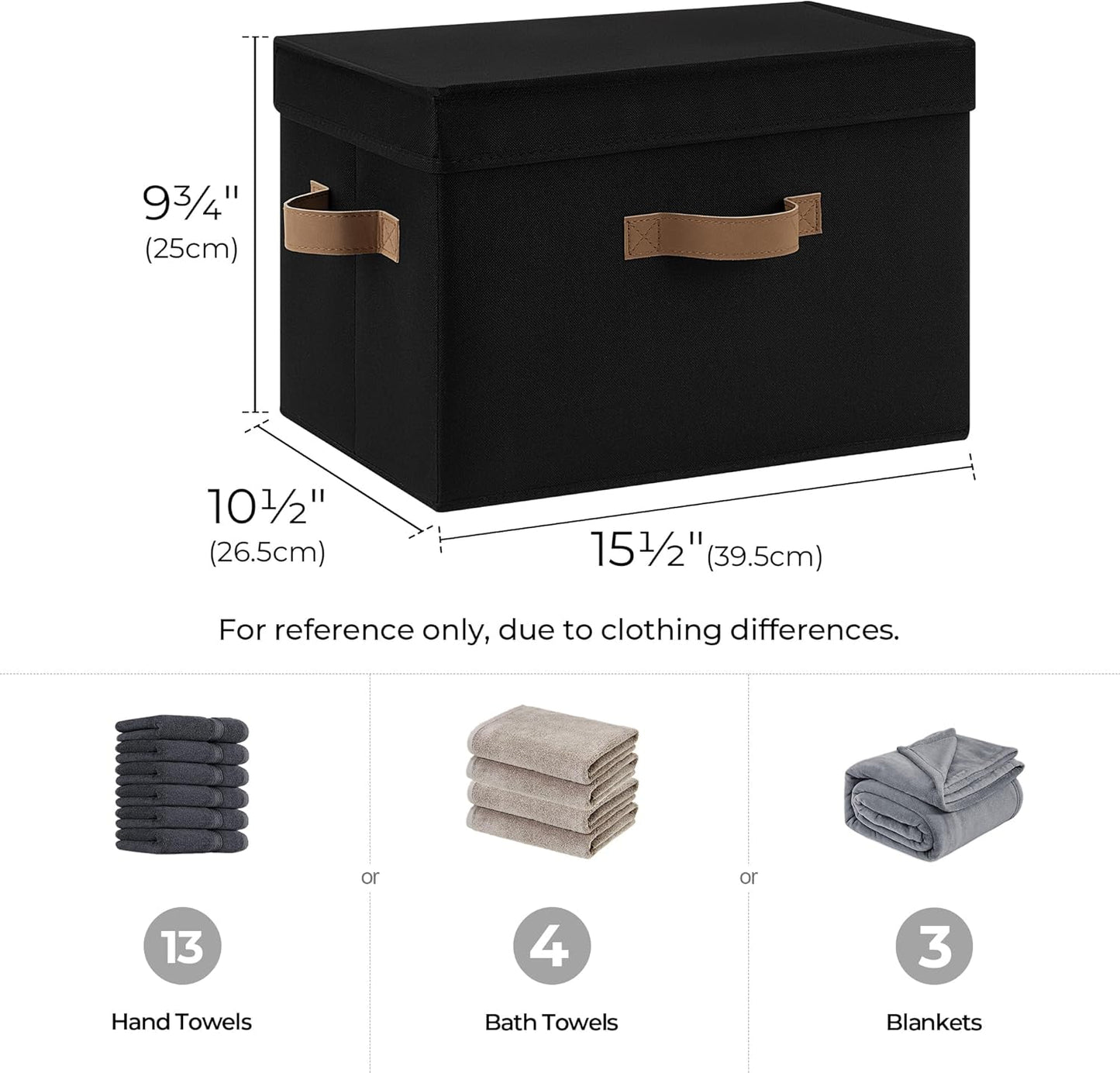 StorageWorks Fabric Storage Bins with Lid, Decorative Storage Boxes for Shelves, Stackable Closet Organizer Basket with Handles, Large, Black, 2-Pack