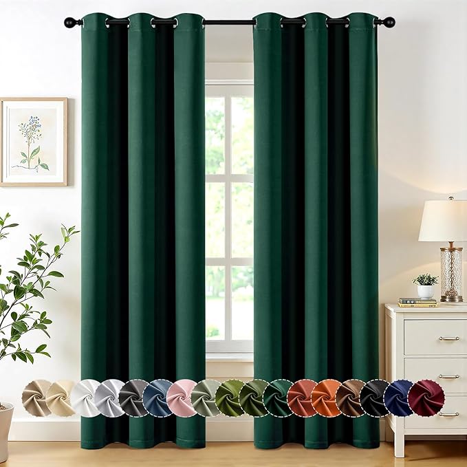 MIULEE Hunter Green Blackout Curtains for Bedroom Living Room 84 Inches Long 2 Panels, Thermal Insulated Room Darkening Drapes Solid Grommet Top Noise Reduction Emerald Green Curtains 40x84 Inch