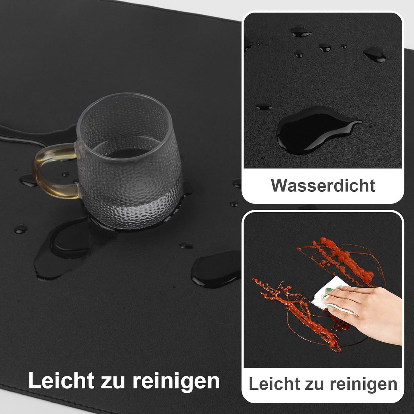 DAWNTREES Desk Mat Protector,PU Leather Desk Pad,Non Slip, Large Mouse Pad and Keyboard Mat, Waterproof Writing Pad for Office and Home (Black)