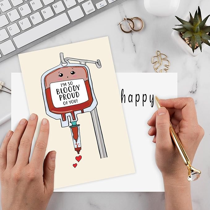 Sweet Medical Card Gift for Nurse Doctor Pharmacy, Funny Medical Graduation Card, Hematologist Card, Cute Blood Card, I'm So Bloody Proud Of You Card