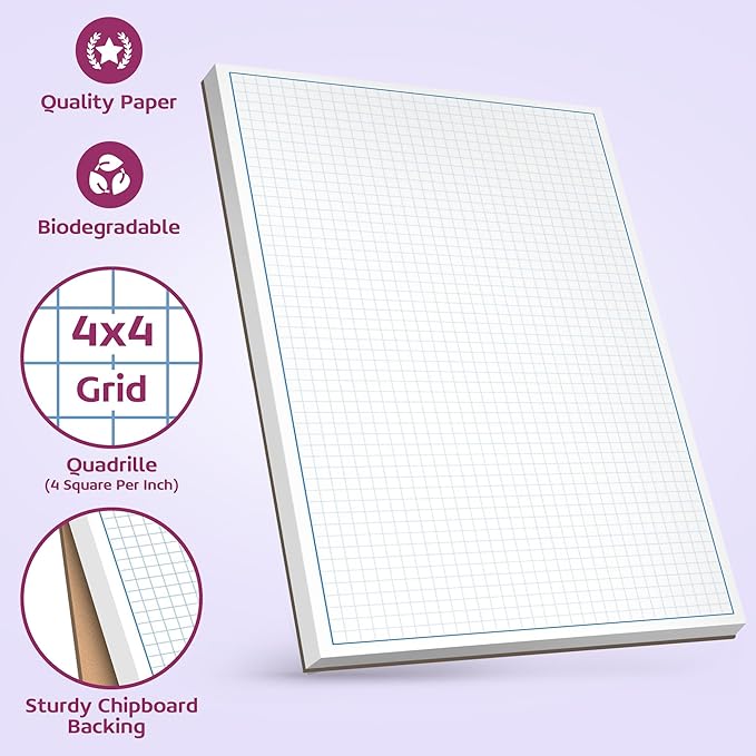 Graph Paper Pad for Blueprint Drawings, Drafting, Engineering Drawing, and Planning - Graph Paper 11x17 Blueprint Quadrille Grid Paper Pads with Blue Lines, High Brightness 50 Sheets (5-Pack)