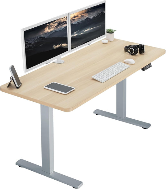 VIVO Electric 60 x 24 in Standing Desk, Memory Height Adjustment, 1B Series, One-Piece Light Wood Top, Gray Frame, DESK-KIT-1G6C