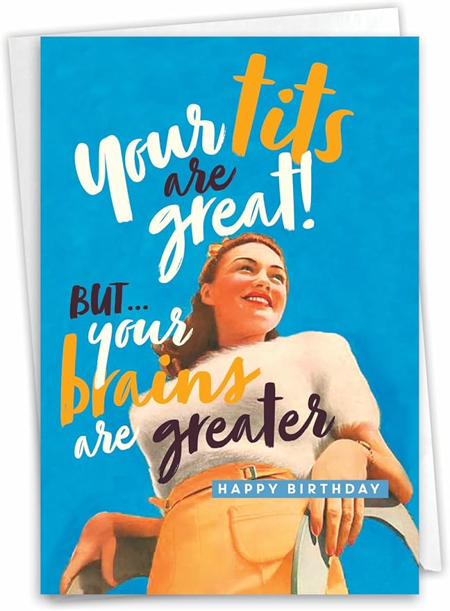 NobleWorks - Funny Happy Birthday Card with Envelope - Colorful Humor Card, Greeting Note - Brains Are Greater C6675BDG