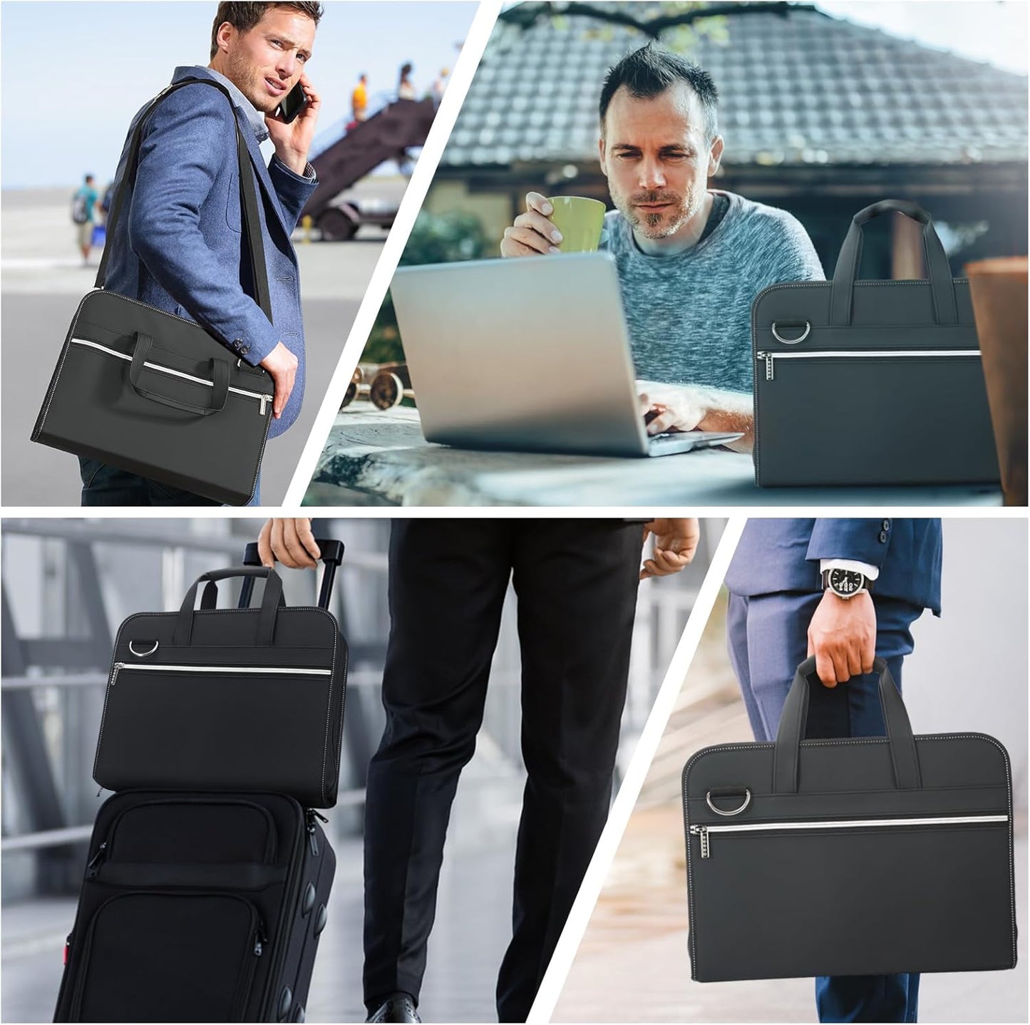 SEEKIND PU Leather Accordion File Organizer with Handle & Strap，12 Pockets Expanding File Folder with Zipper & Labels，Portable Document Organizer File for Letter A4 Files