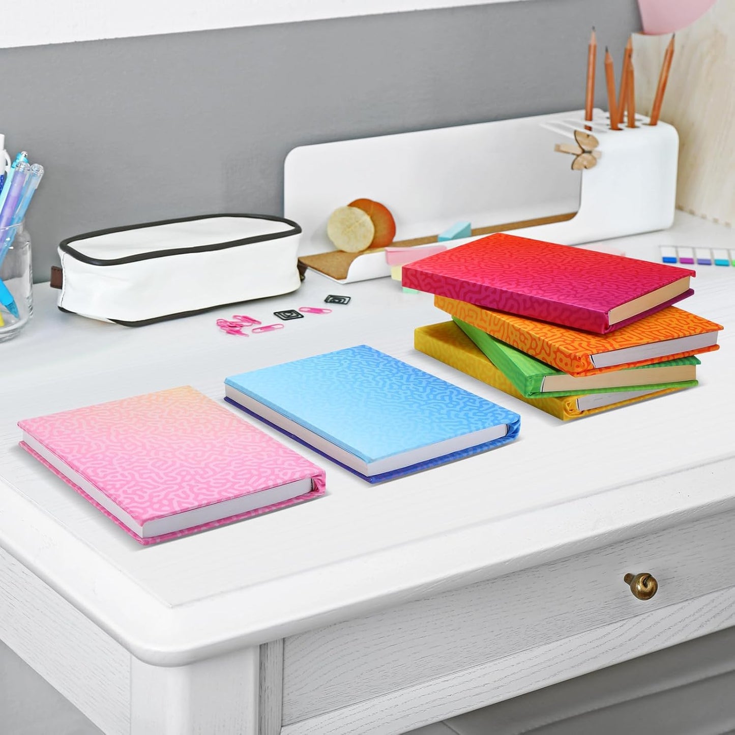 Yexiya 6 Pcs Stretchable Book Cover Jumbo Fabric Book Covers Colorful Pattern Book Protector Washable Reusable Protective Textbook Cover for Hardcover Textbooks up to 9 x 11 in (Funny Pattern)