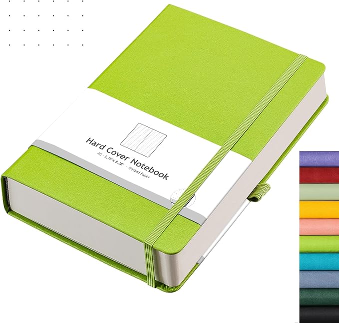 AHGXG Bullet Dotted Journal - 320 Numbered Pages Dot Grid Notebook A5 Thick Journal, 100gsm Thick Dotted Paper, Leather Hardcover,Inner Pocket, 5.75'' × 8.38'' - GrassGreen