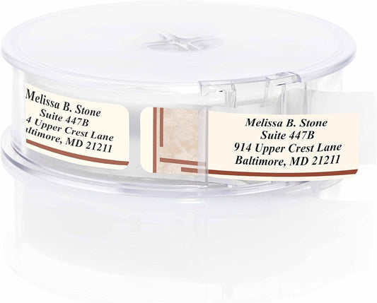 Brown Marble Designer Rolled Address Labels with Elegant Plastic Dispenser