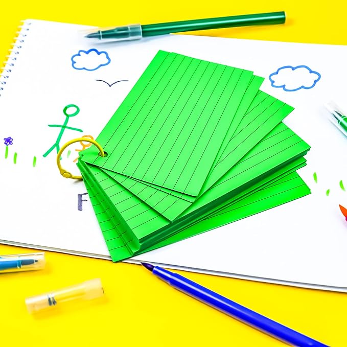 MotBach 600 Pieces Index Cards Flash Cards with Colorful Binder Rings,3" x 5", 10 Color Assorted Color Ruled Punched Memo Note Cards Lined Studying Record To Do List for Home School Office Supplies