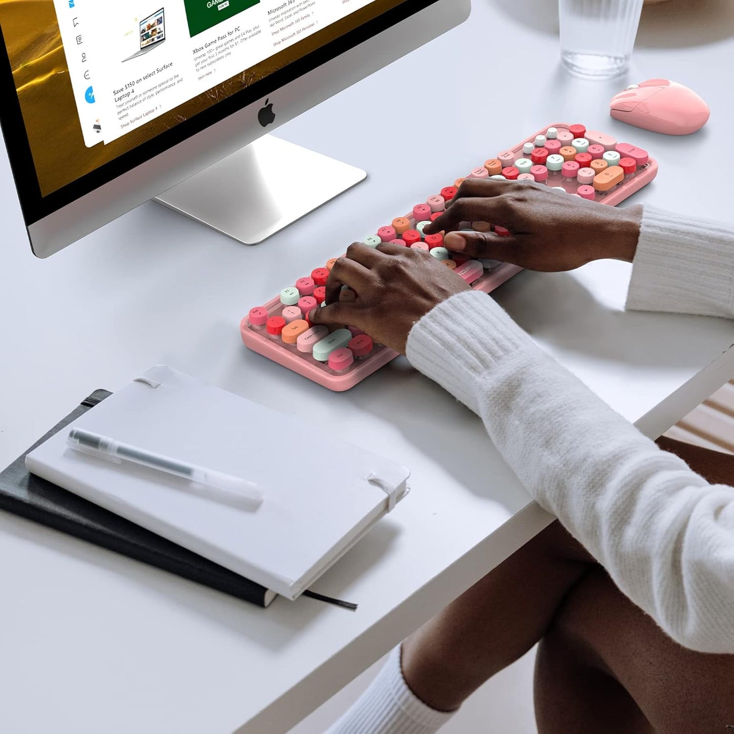 MOFII Wireless Keyboard and Mouse Combo, Full Size Typewriter Keyboard with Multi-Media Function Keys and Number Pad for Office PC Computer Laptop Desktop Windows (Pink Colorful)