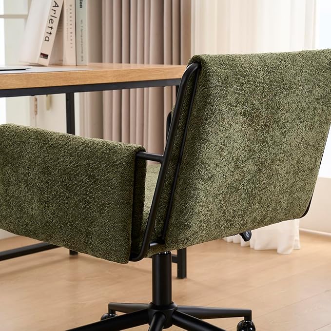 Kidol & Shellder Office Desk Chair Set of 4 with Arm, Swivel Adjustable Height with Wheels Comfortable Wide Seat for Home Office, Bedroom, Makeup Room, Green