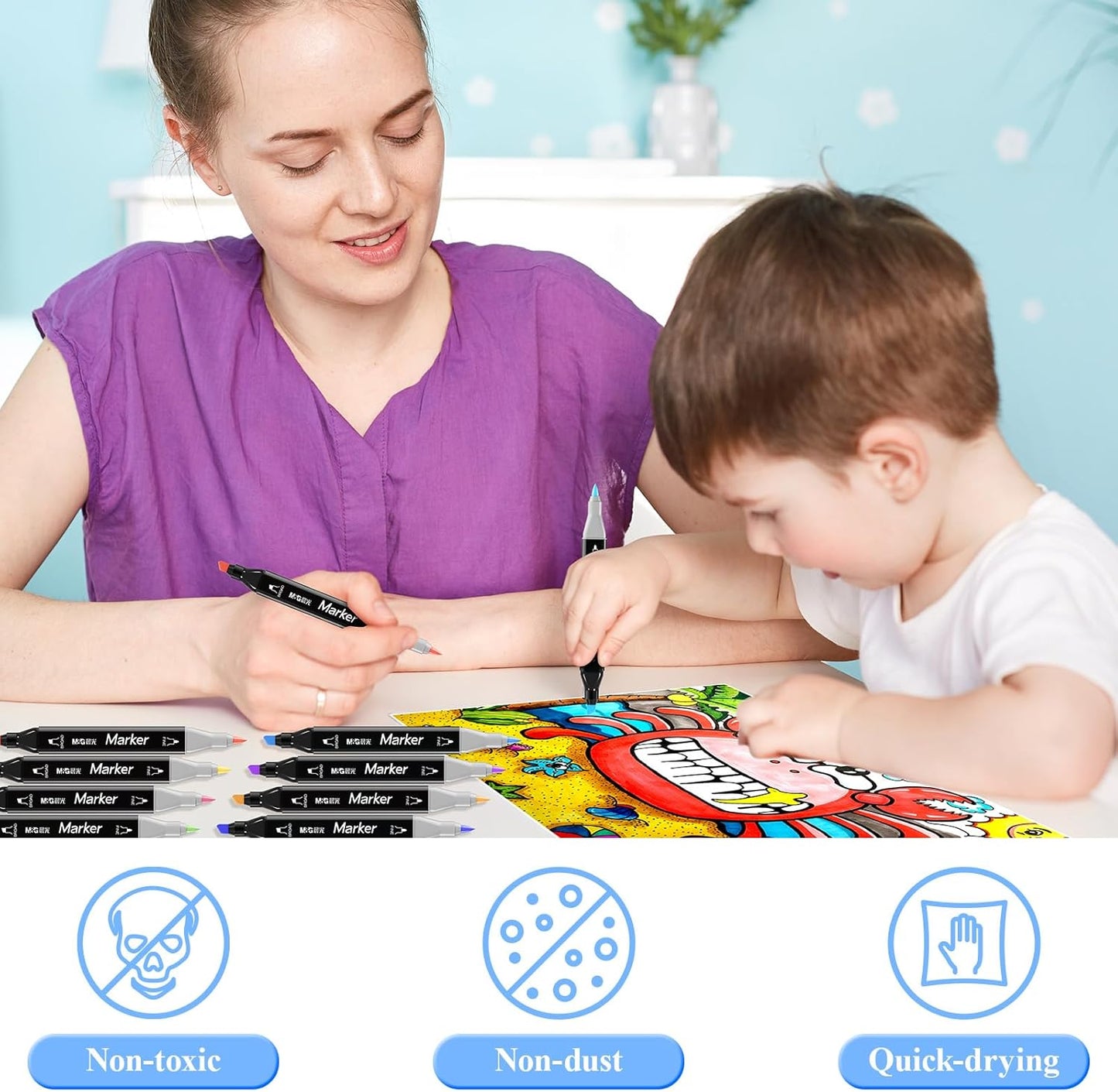 M&G 24 Colors Alcohol Based Dual Tip Permanent Art Markers Set, Sketch Markers for Adult Kid Coloring Book, Illustration Painting Card Making