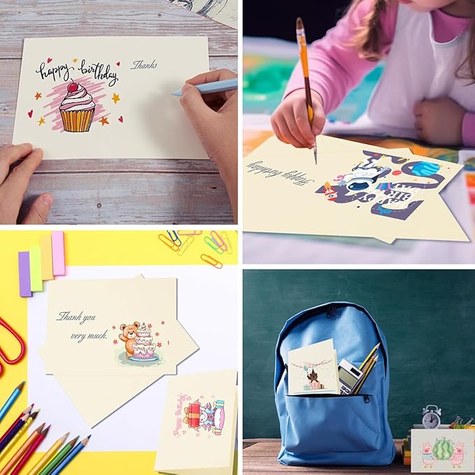 50 Pack Blank Cards Folded Cardstock Thank You Blank Greeting Cards for Invitations, Wedding, Greeting Cards, All Occasion DIY (Cream, 2x3.5)