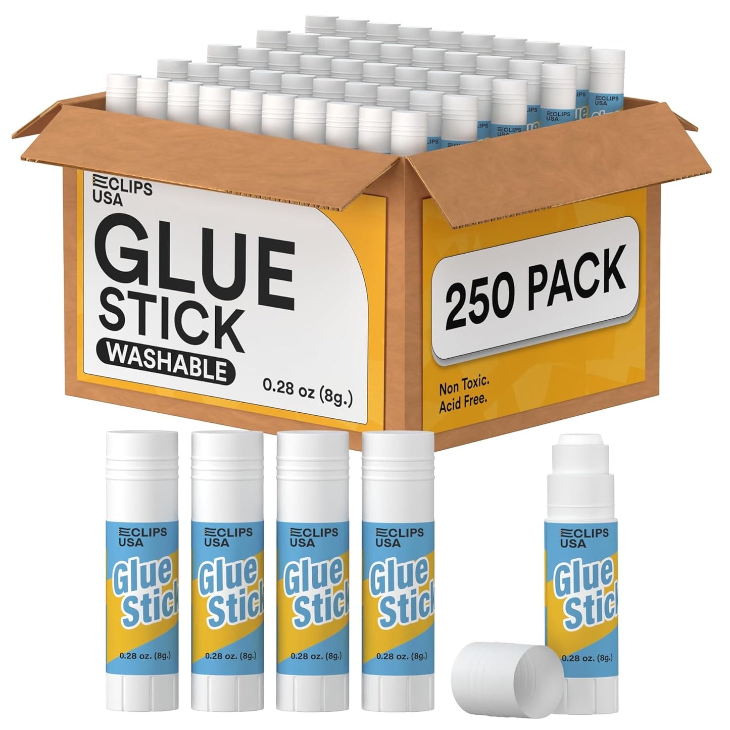 Glue Sticks Bulk (250 Pack), Washable Glue Sticks for Kids, Craft Glue for School Supplies, .28 oz, 8 Grams (250 Pack)