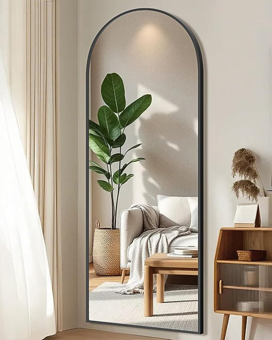 SUNQUEEN 58"x19" Floor Mirror Full Length, Arched Full Length Mirror with Stand, Full Body Mirrors for Bedroom Living Room or Cloakroom Black