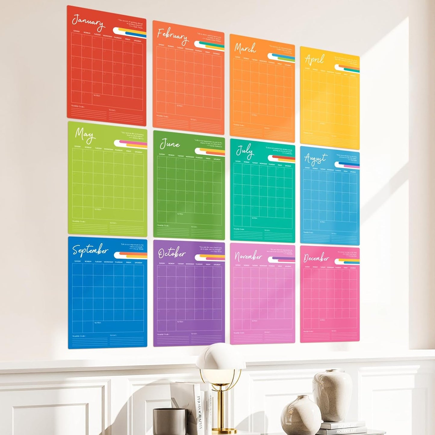 Ospelelf Undated Wall Calendar Dry Erase 12 Month, 12" x 17" Laminated Calendar Monthly Office Calendar 2025, 12 Sheets