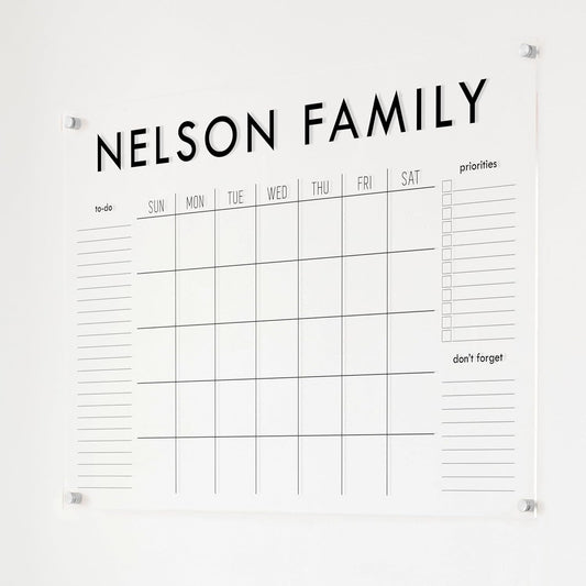 Personalized Clear Acrylic Calendar for Wall, Calendar Whiteboard for Wall, Dry Erase Wall Calendar, Wall Calendar Organizer System for Home (Block, Black, 38"W x 26"H)