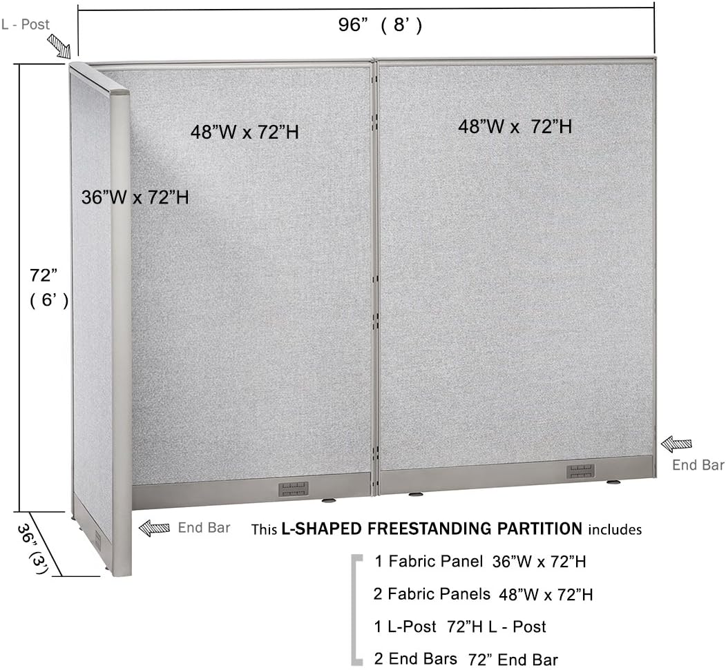GOF Freestanding L Shaped Office Partition, Large Fabric Room Divider Panel, 36" D x 96" W x 72" H
